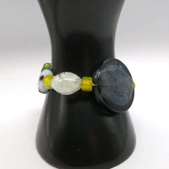 Art Glass Bead Bracelet Assorted Colorful Chunky Shapes Design Stretch Fun Funky - Picture 3 of 6